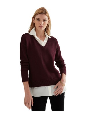 

Женский бордовый многослойный свитер с длинным рукавом RALPH LAUREN с изогнутым краем, Burgundy