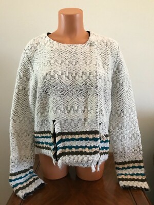 Pre-owned Sage Leo &  Womens Striped Trimmed Sweater Jacket Off White Size Large L Sa0075