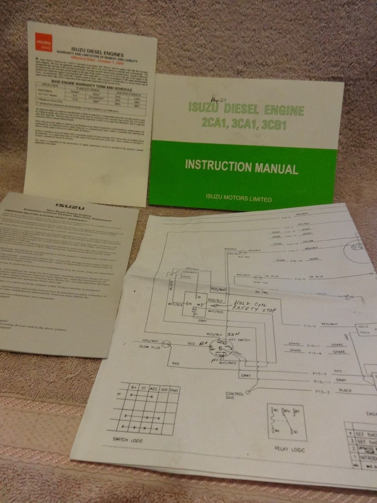ISUZU DIESEL INDUSTRIAL ENGINE 2CA1, 3CA1, 3CB1 INSTRUCTION MANUAL