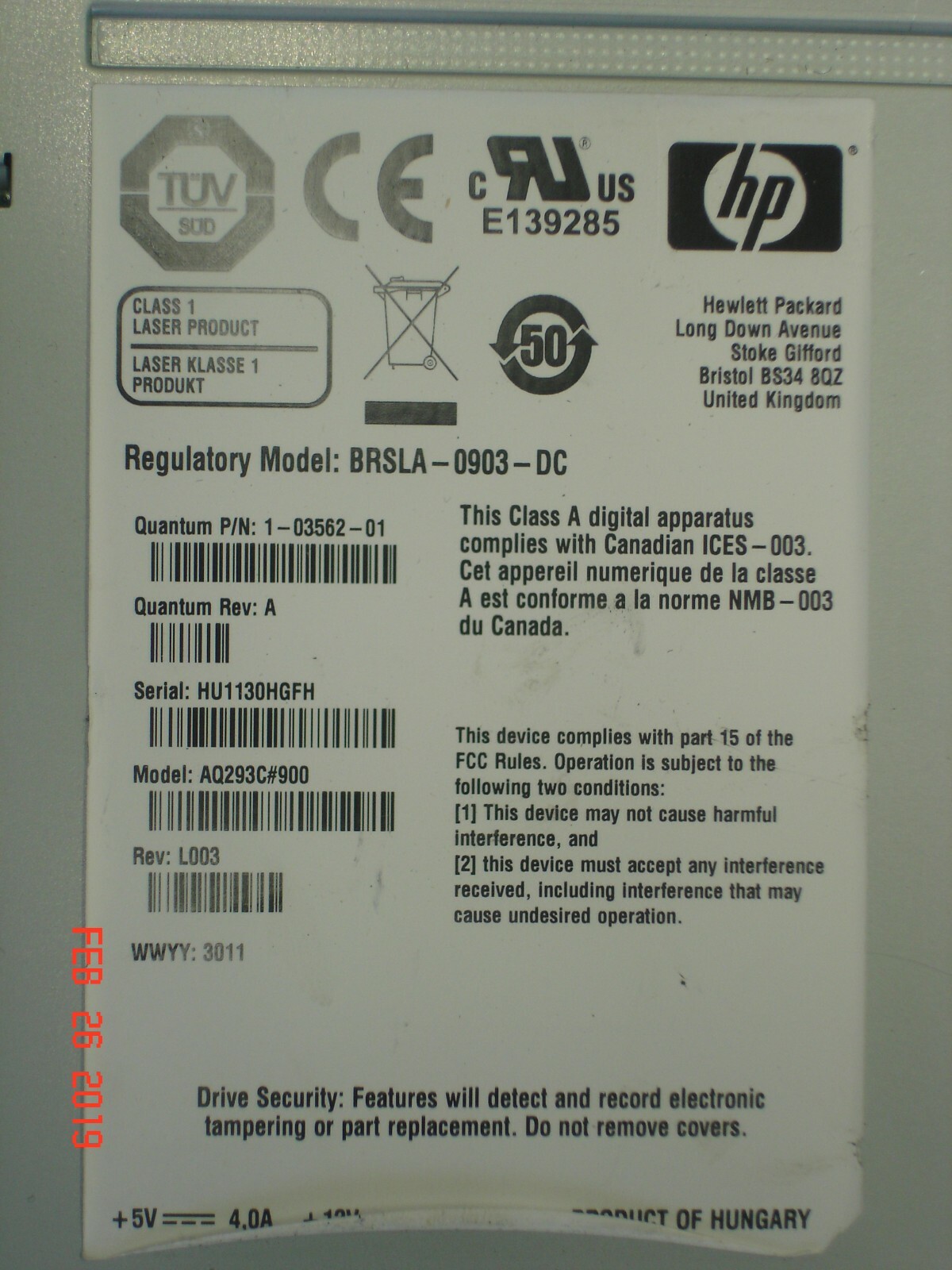 3-05436-01 HH LTO5 FC DRIVE ASSY 4 QUANTUM SCALAR i40/i80 AQ293C-#900 1-03562-01