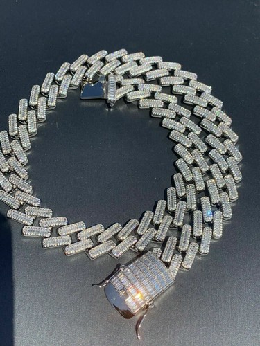 Pre-owned Silver Mens 18mm Baguette Prong Cuban Chain Solid 925  18" Choker 30" Real Icy Cz