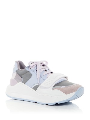 

BURBERRY Женские серые кожаные спортивные кроссовки на танкетке в клетку Ramsey с круглым носком, Серый, 8055914