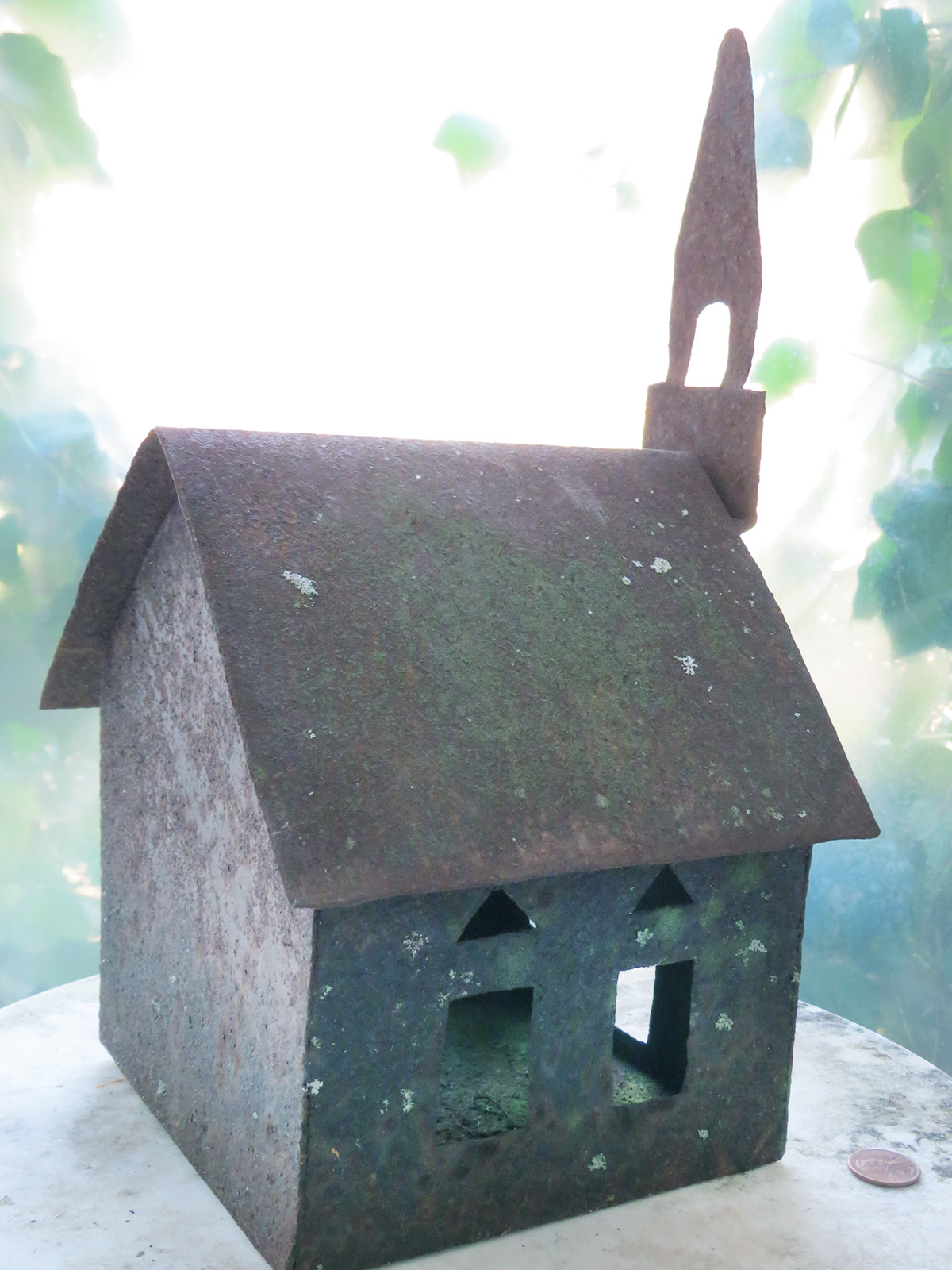 Old Mossy Rusty Iron Metal CHURCH w Steeple
