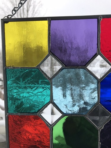 Multi Colored Stained Glass With Sparkly Beveled Glass Inset Squares