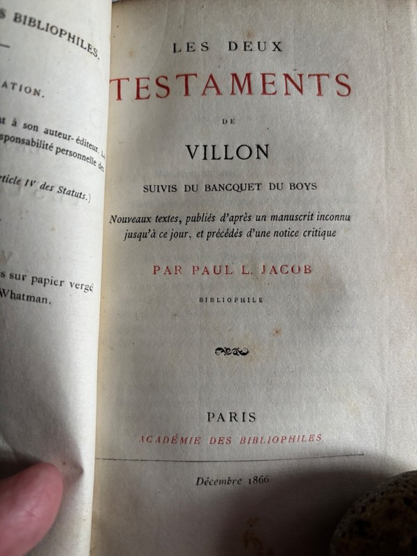  Rare : Les Deux Testaments De Villon Suivi Par Bancquet Du Boys De Villon 1866