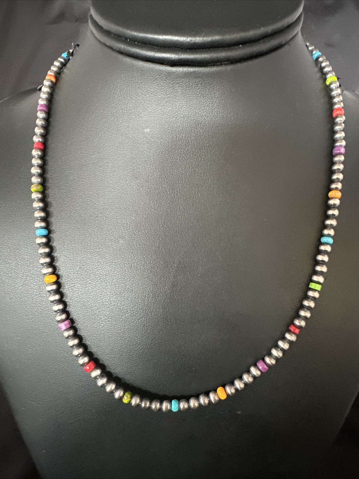 コレクション Vintage Navajo Silver Beads Necklace Multicolor 4mm Sterling Silver Navajo Pearls 24