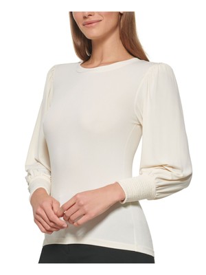

DKNY Женская блузка цвета слоновой кости с пышными рукавами и круглым вырезом  XS, Цвет слоновой кости
