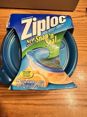 Ziploc Storage Containers Medium Round 5 Pack Press Seal 1 3/4 Cup
