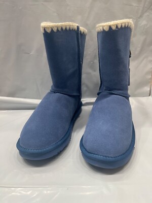 New Lamo Luna Boots Women's Blue Mid Calf Faux Fur Water Resist Size 7 NIB