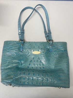 BRAHMIN ARNO TURQUOISE CROCODILE EMBOSSED GENUINE LEATHER TOTE/SHOULDER BAG.