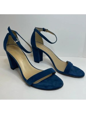 

STUART WEITZMAN Женские темно-синие кожаные сандалии почти телесного цвета с круглым носком на блочном каблуке, Navy, NEARLYNU