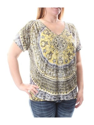 

INC Женский желтый топ с вырезами на плечах и стразами с цветочным принтом