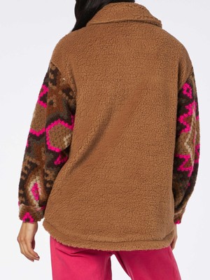 Pre-owned Saint Barth Mc2  Woman Sherpa Overshirt With Ethnic Print In Brown
