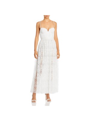 Pre-owned Sau Lee Womens Spaghetti Strap Midi Evening Fit + Flare Dress In White
