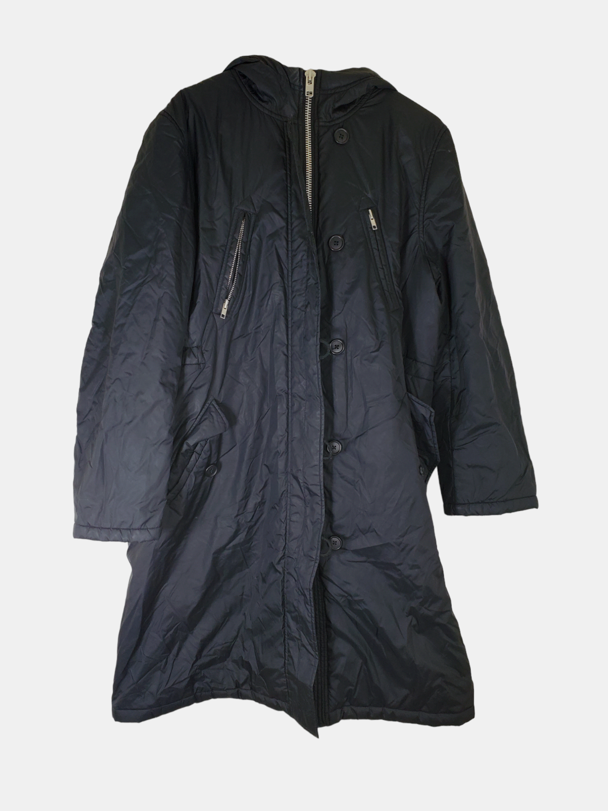 Womens Xl Cinch Waist Hood Zip Button Black Lined Padded
