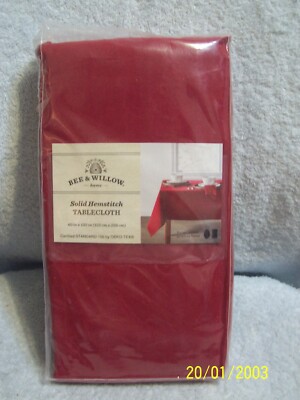 Bee & Willow 60'' X 102'' Solid Red Hemstitch Tablecloth Seats 8-10