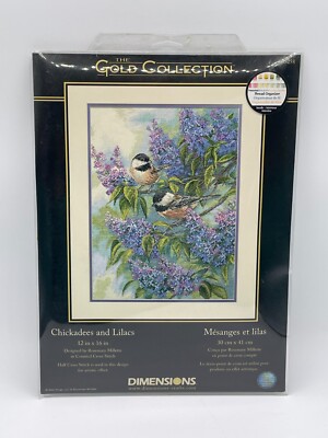 DIMENSIONS GOLD COLLECTION CROSS STITCH KIT CHICKADEES AND LILACS 35258 NEW