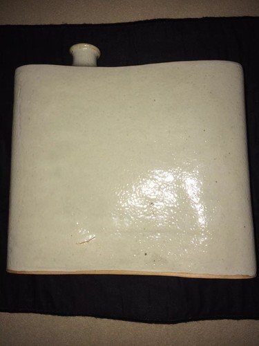 Vintage hand made pottery flask signed