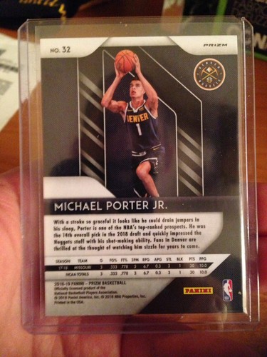 Michael Porter Jr. Silver PRIZM Refractor RC 2018-19 Panini Prizm SP Nuggets