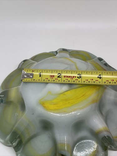Vtg-Retro Hand Blown Curved Art Glass Flower Shaped Candle Holder / Trinket Dish