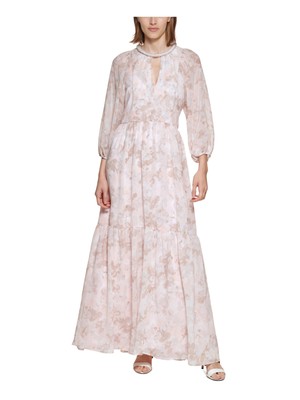 

CALVIN KLEIN Женская розовая юбка на подкладке с объемными рукавами Maxi Fit + Flare Dress, Розовый