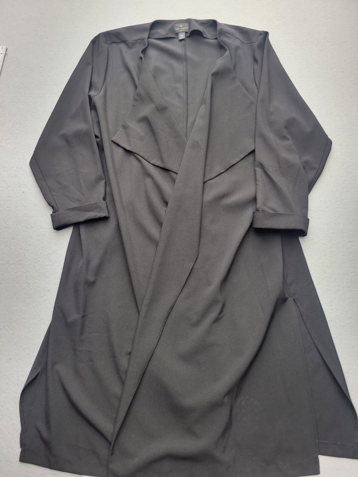Worthington Women Coatigan Black Basic Jacket Solid Long Open Polyester Blend