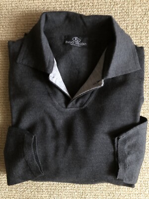 New Emilio Visconti Polo Sweater 100%Wool,Size XL,Col.Charcoal.Made in Italy.