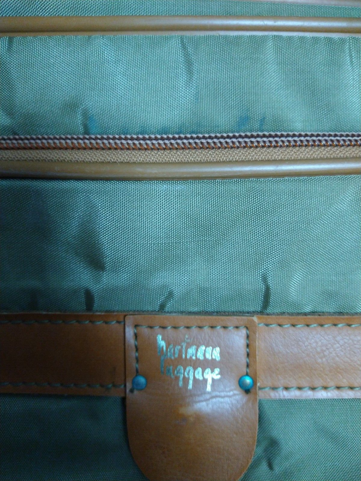 HARTMANN KHAKI NYLON BELTING LEATHER TRIM BRIEFCASE SHOULDER TRAVEL COMPUTER BAG