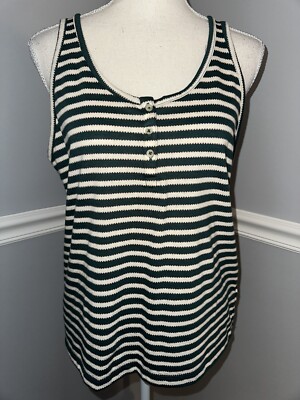 NWT Sonoma Tank Top Size M Striped 1/4 Button Sleeveless Scoop Neck Breathable