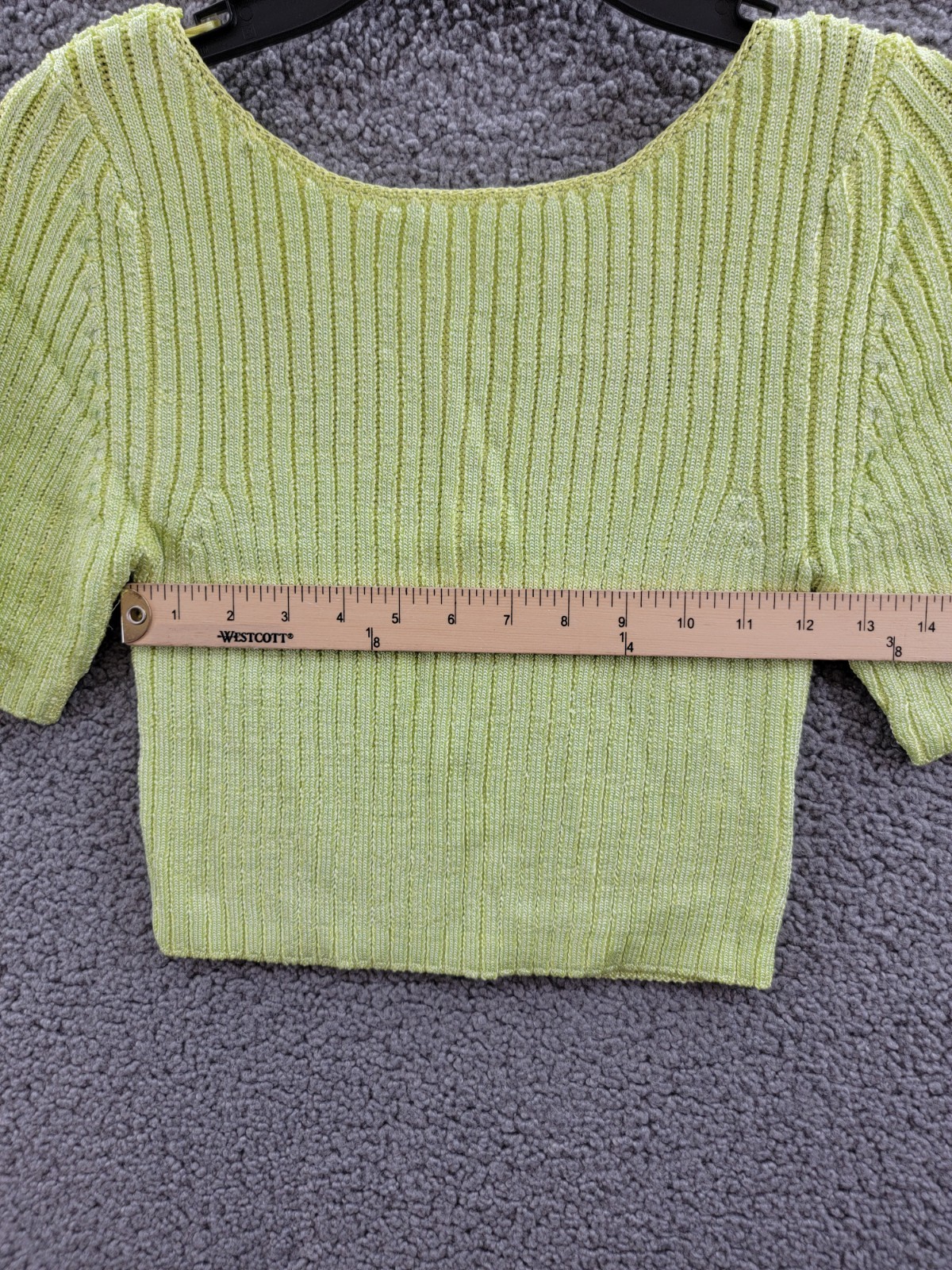 Free People Textured Short Sleeves Crop Sweater Top Women's M Sunny Lime Solid - Picture 8 of 16