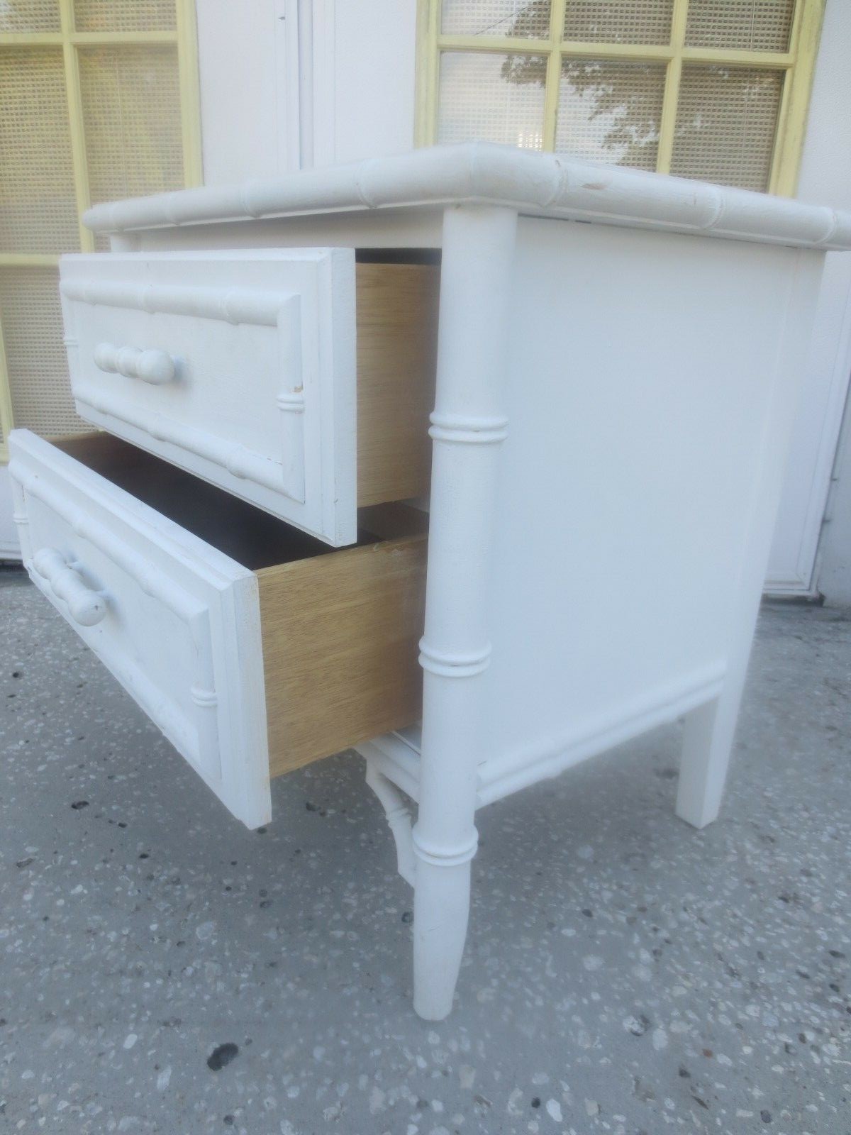 Faux Bamboo Nightstand Fretwork Aloha Chinese Chippendale Hollywood Regency