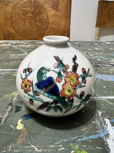 Jiugu Burning Dragon Mtn Kiln Japan Ice Cracked Glaze Vase Jiugu Burning Dragon Mtn Kiln Japan Ice Cracked Glaze Vase