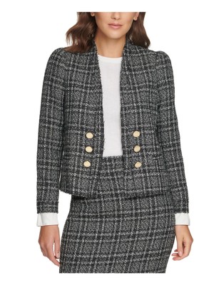 

DKNY Женский черный украшенный твидовый клетчатый вечерний блейзер Petites, XH0JV797