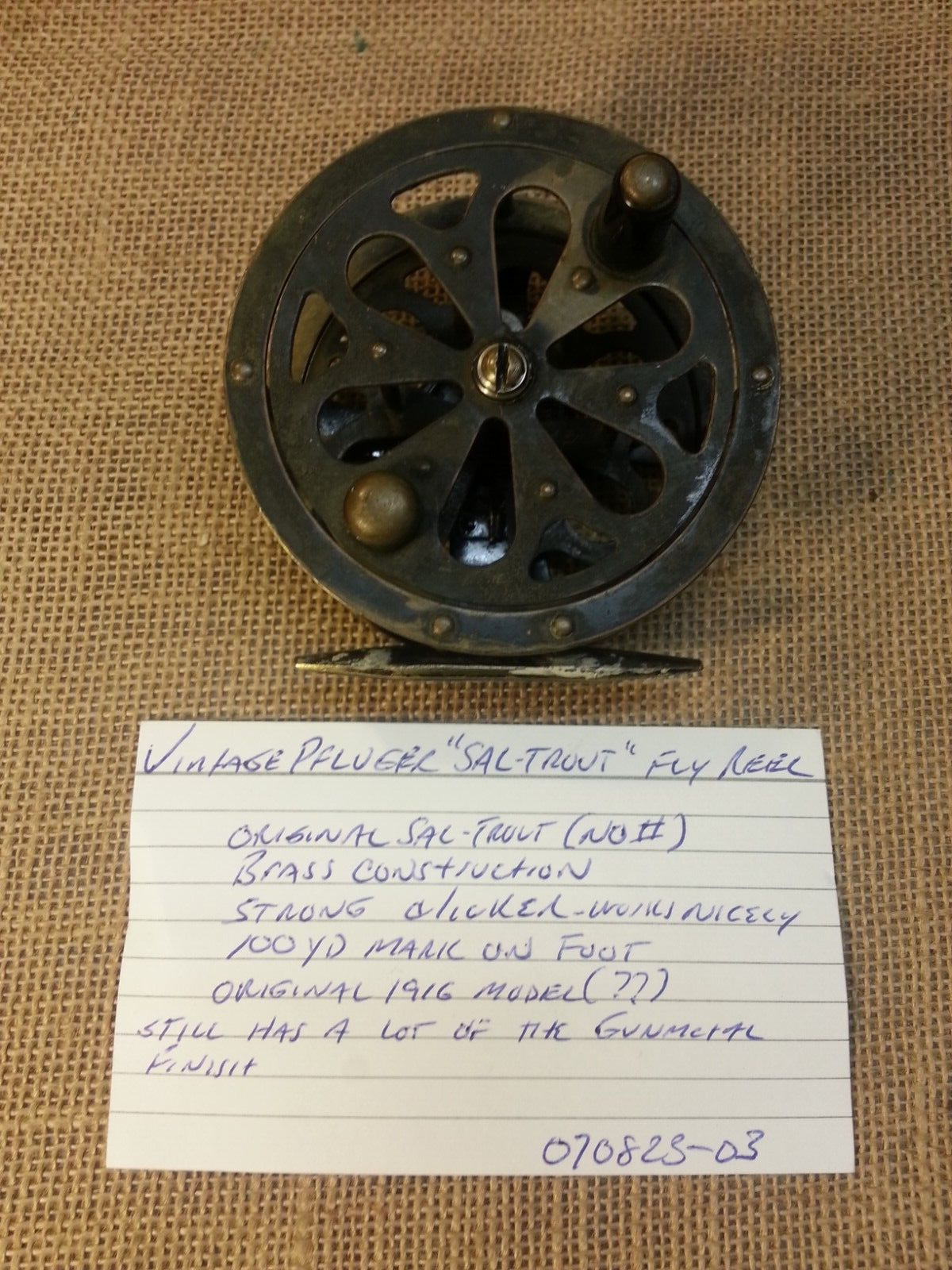 Vintage 1916 Era Pflueger All Brass Sal-Trout ( No #) Fly Reel Very Nice