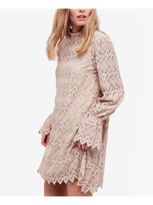 

FREE PEOPLE Женское бежевое мини-платье прямого кроя с расклешенными рукавами, Бежевый