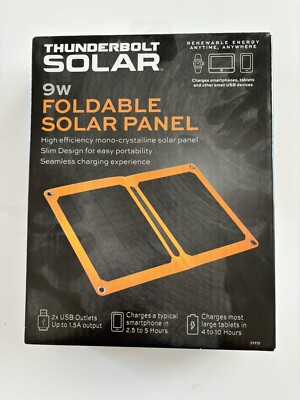 THUNDERBOLT Foldable Solar Panel with 2 USB Outlets Up to 3A Output 1.5A per NEW
