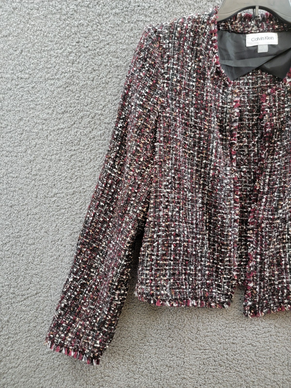 Calvin Klein Tweed Open-Front Wool Blend Blazer Women's 12 Multi Long Sleeve - Picture 5 of 18