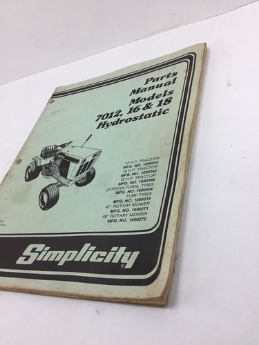 Simplicity Parts Manual - Models 7012, 16 & 18 Hydrostatic