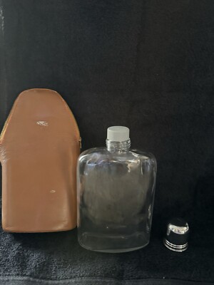 Vintage Travel Flask w Leather Case, Shot Glass c1960