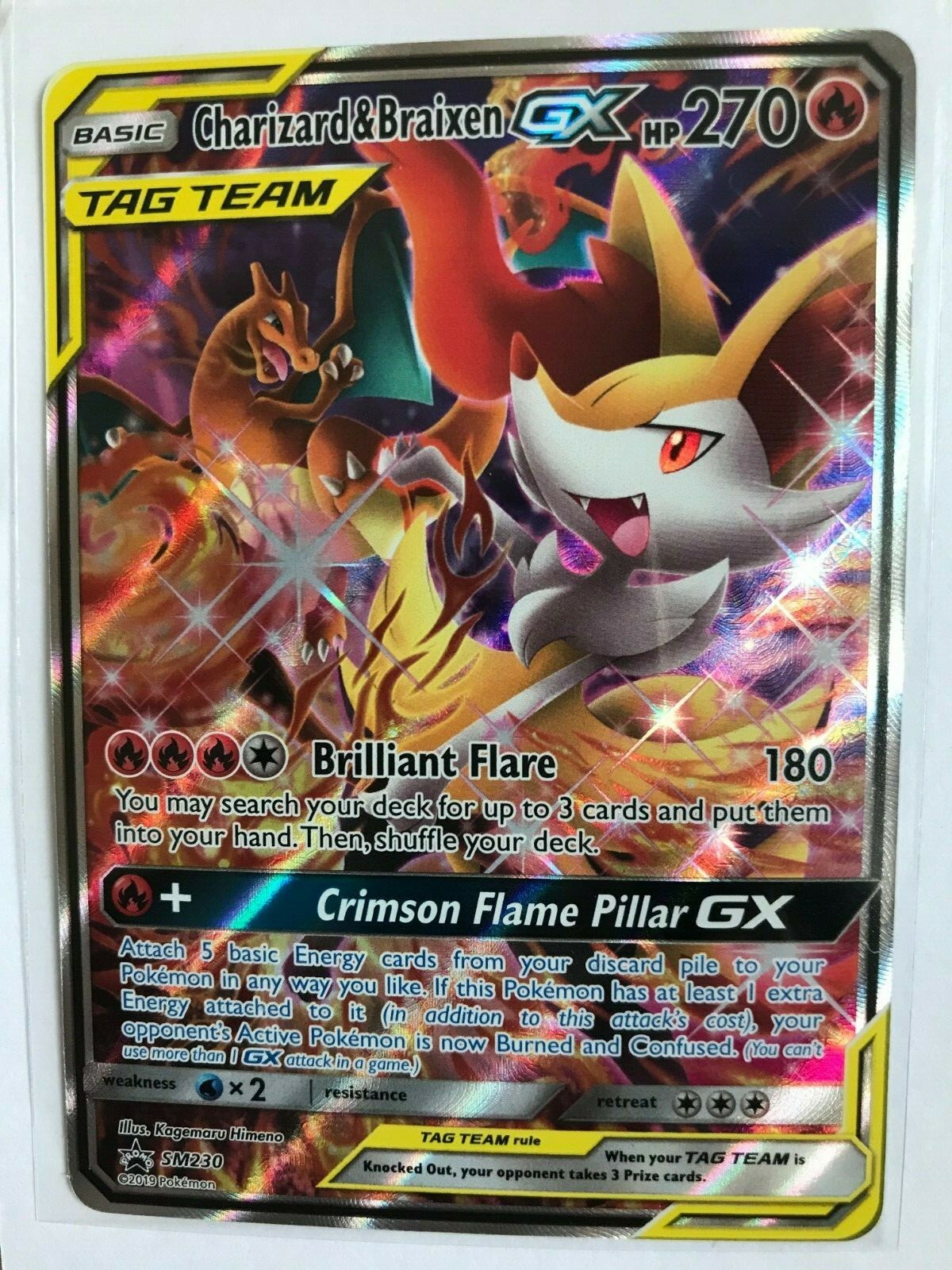 その他 Charizard & Braixen GX TAG TEAM 270 HP Charizard & Braixen GX Tag Team Gold Foil Fan Art Card 270HP