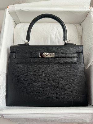 NEW Hermes Kelly 25 Black Epsom Sellier Palladium HW Complete Receipt 2022