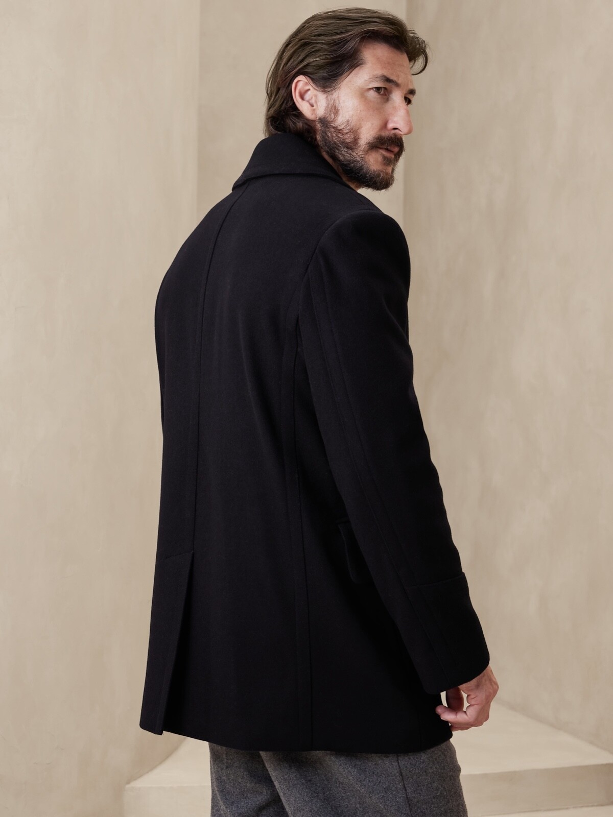 Pre-owned Banana Republic Italian Melton Peacoat L Large | Dark Navy Coat 810989 In Blue