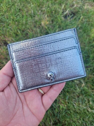 Alexander McQueen Skull Silver Metallic Leather Card Case