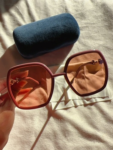 Pre-owned Gucci Gg0890s 003 Women's Pink Frame / Orange Lens Sunglasses