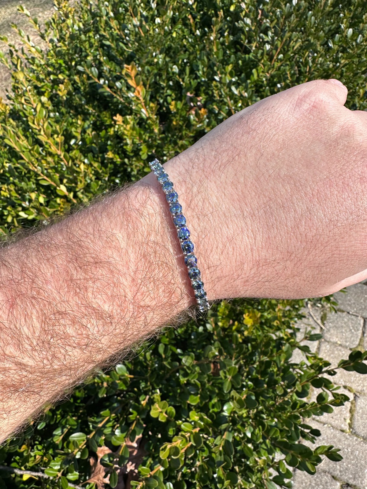 Pre-owned Silver Real Iced Dark Blue Moissanite 5mm Tennis Bracelet 925  Pass Diamond Test