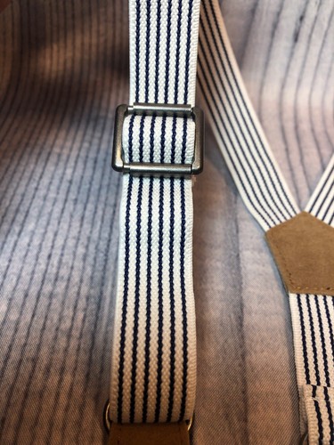 Elastic Suspendes Braces Boys Child Size Blue Stripe Leather Button-On 1