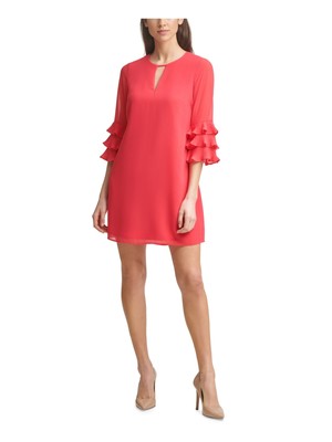 

VINCE CAMUTO Женское розовое вечернее платье прямого кроя с рукавами 3/4 на молнии и замочной скважиной, Розовый