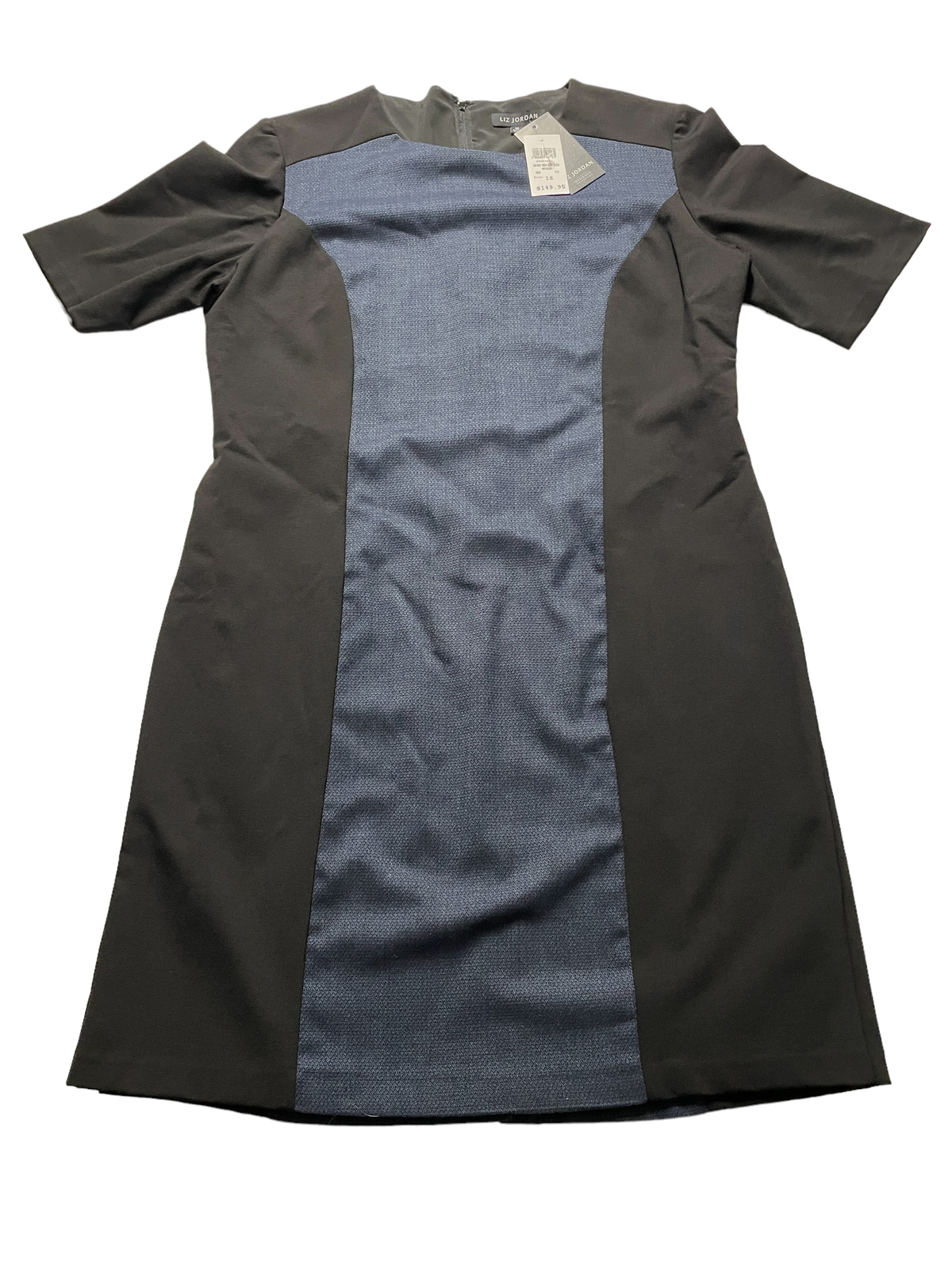 Liz Jordan Navy and Black Contrast Dress 3/4 Sleeves New with Tags Size 16