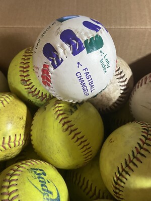 Lot of (22) Used 11  Softballs.  Yellow Green, White, And 2 Training Balls.