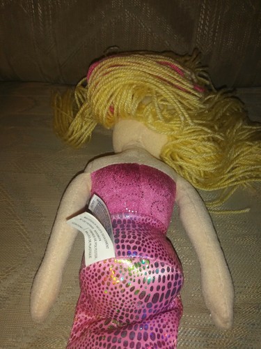 Aurora Mermaid Plush Doll 18" Pink Tail Shiny Blond Yarn Hair 2016 Stuffed...